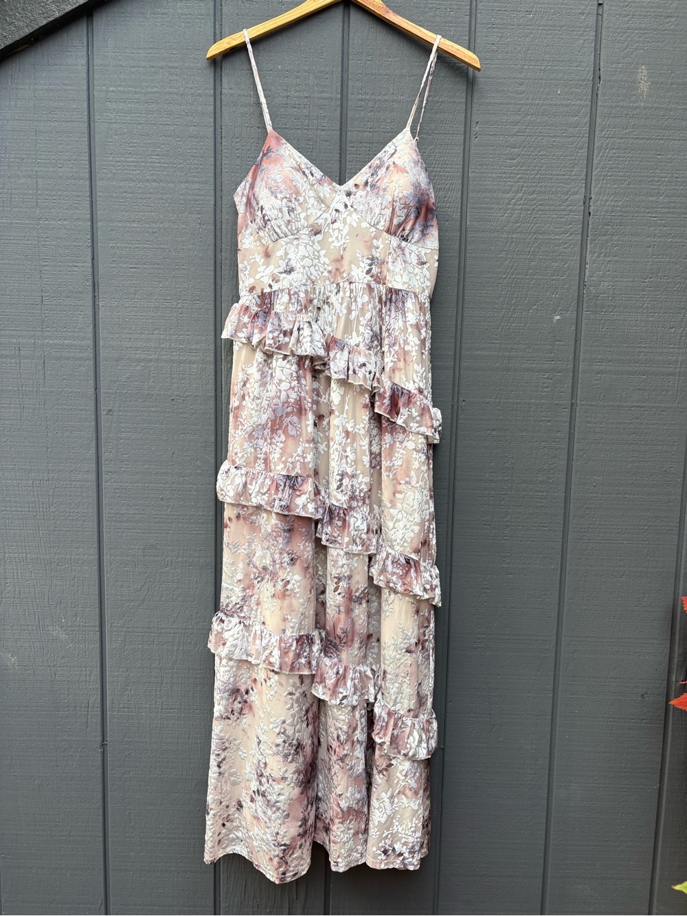 Layered With Love Floral Ruffle Tiered Maxi Dress Sz M